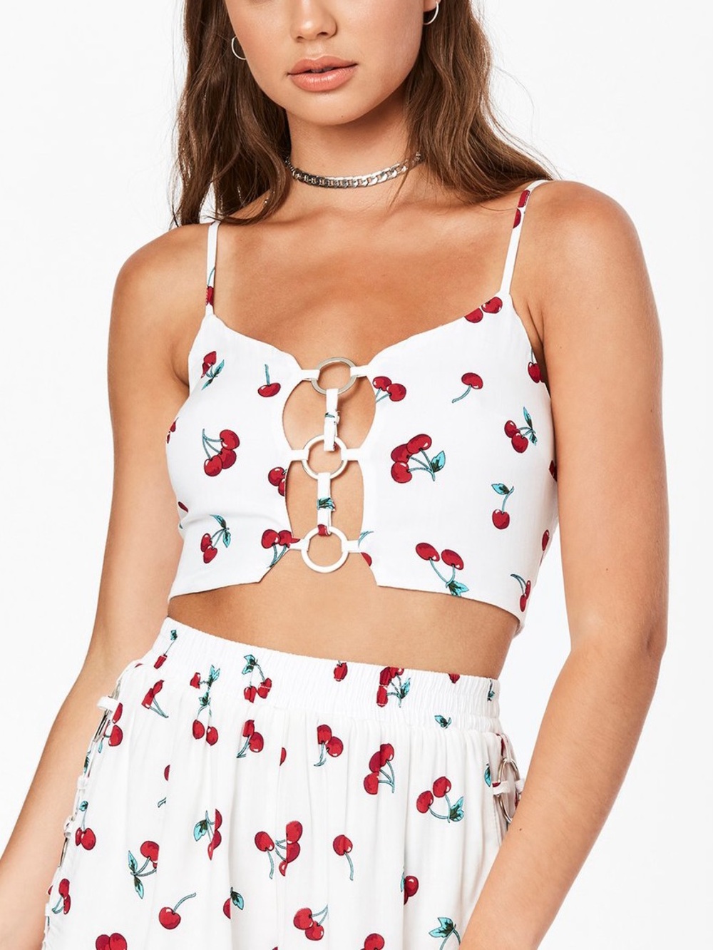 Millau Cherry-Print Ring-Front Crop Top XS